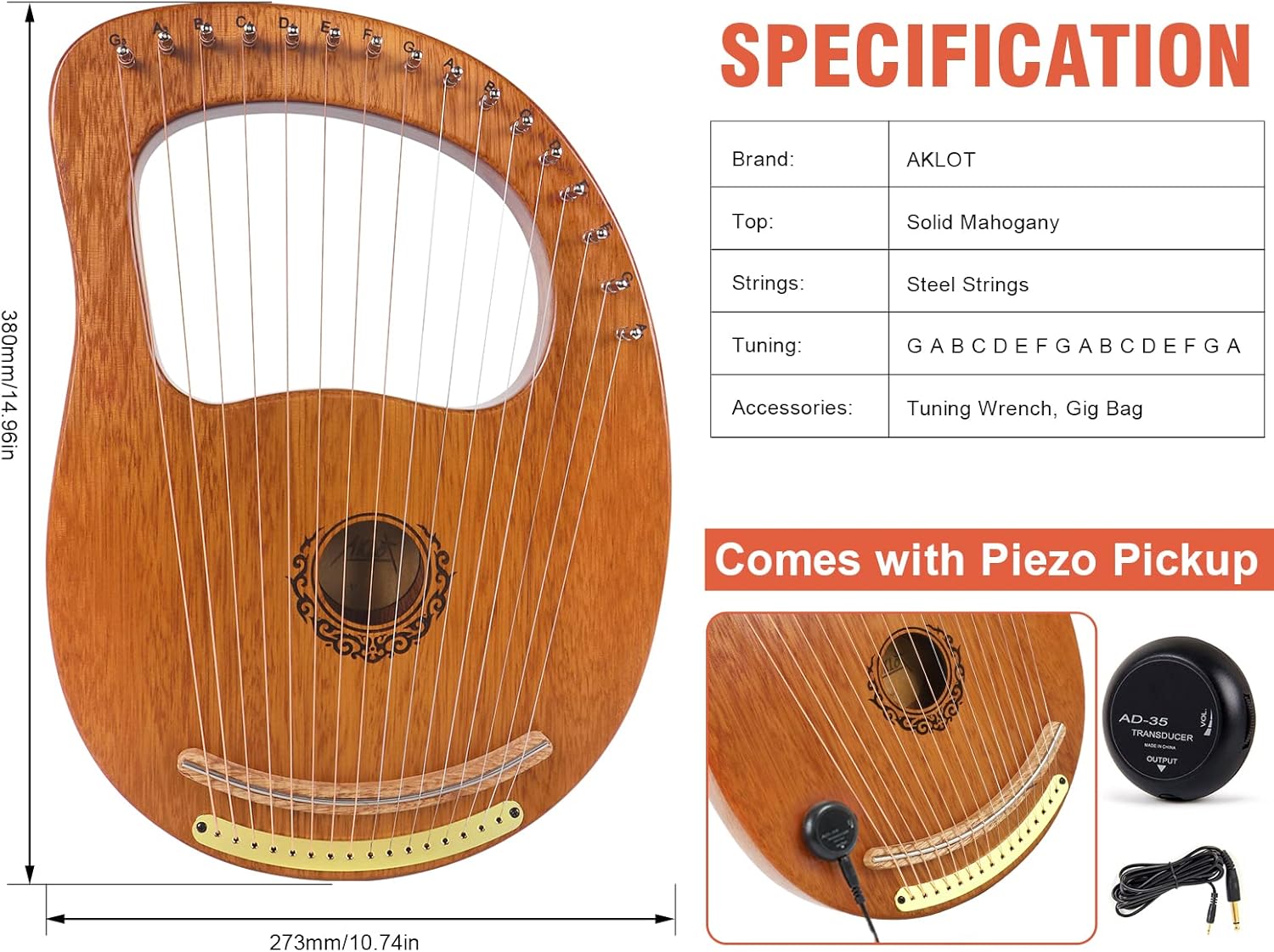 Lyre Harp 16 Metal Strings