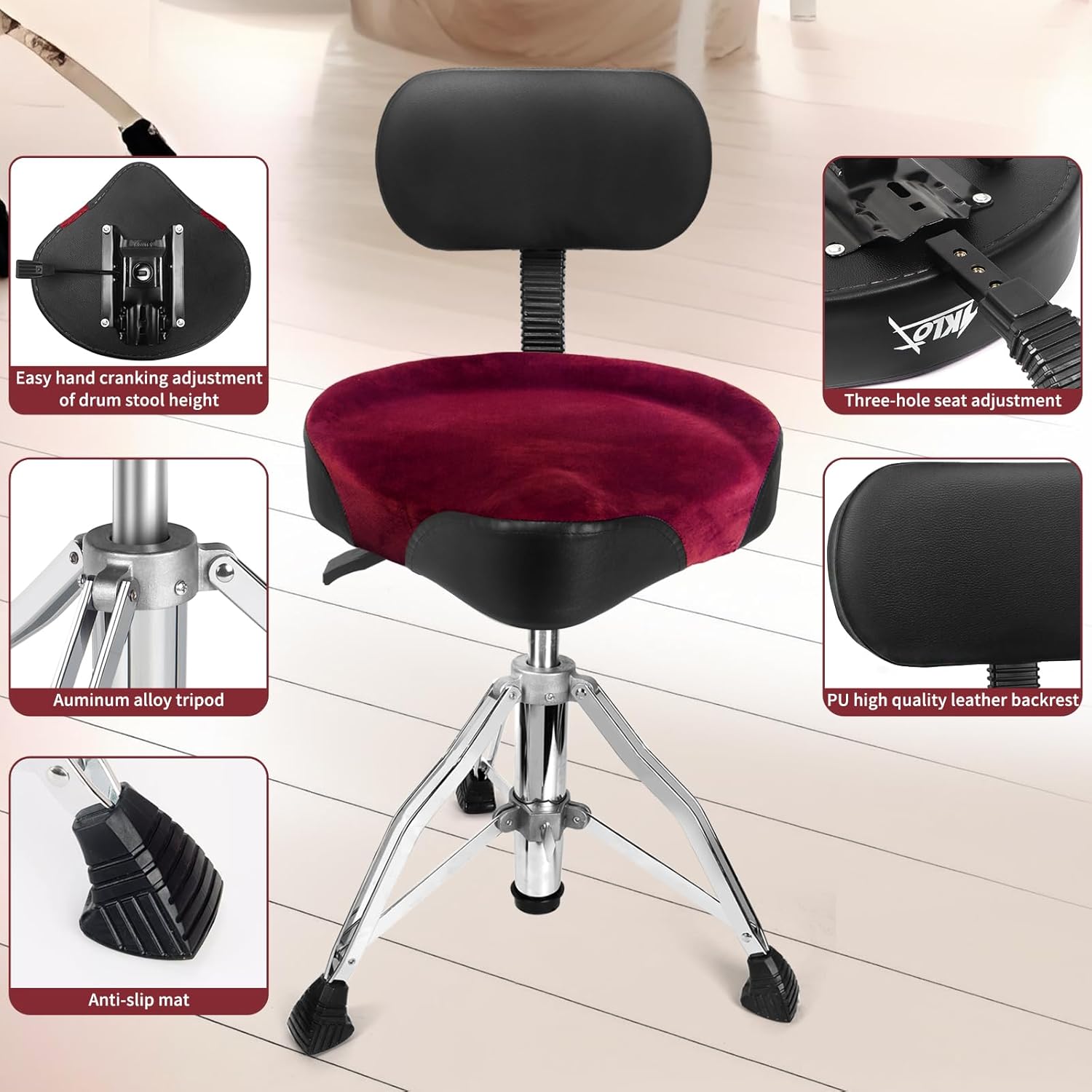 Red With Backrest Drum Throne