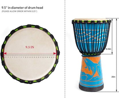 9.5'' Hand-Painted Blue Djembe Drum
