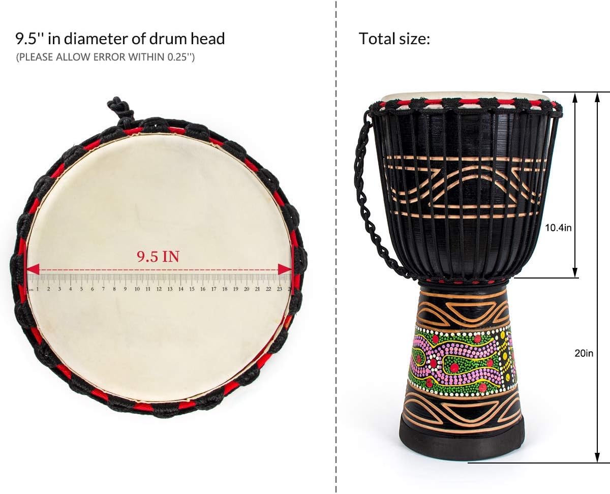 9.5'' Hand-Painted Black Djembe Drum