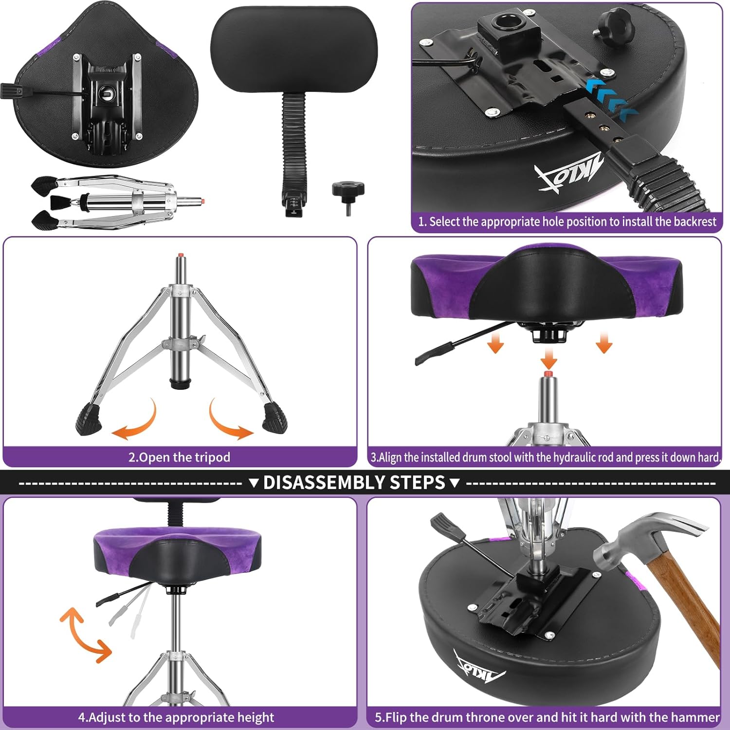 Purple With Backrest Drum Throne